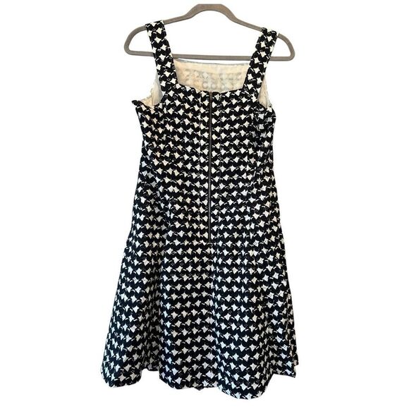 Theory Women's Black White Cotton Printed Wide Strap Back Zip Mini Dress Size 12 - Picture 2 of 4